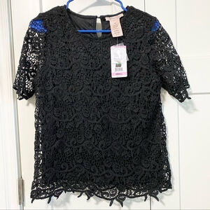 Philosophy black lace short sleeve blouse top small NWT